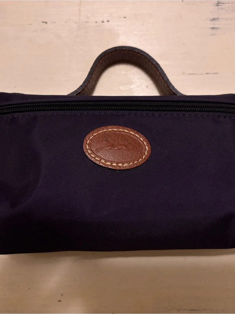 Longchamp Purple Pouch with Brown Leather Trim